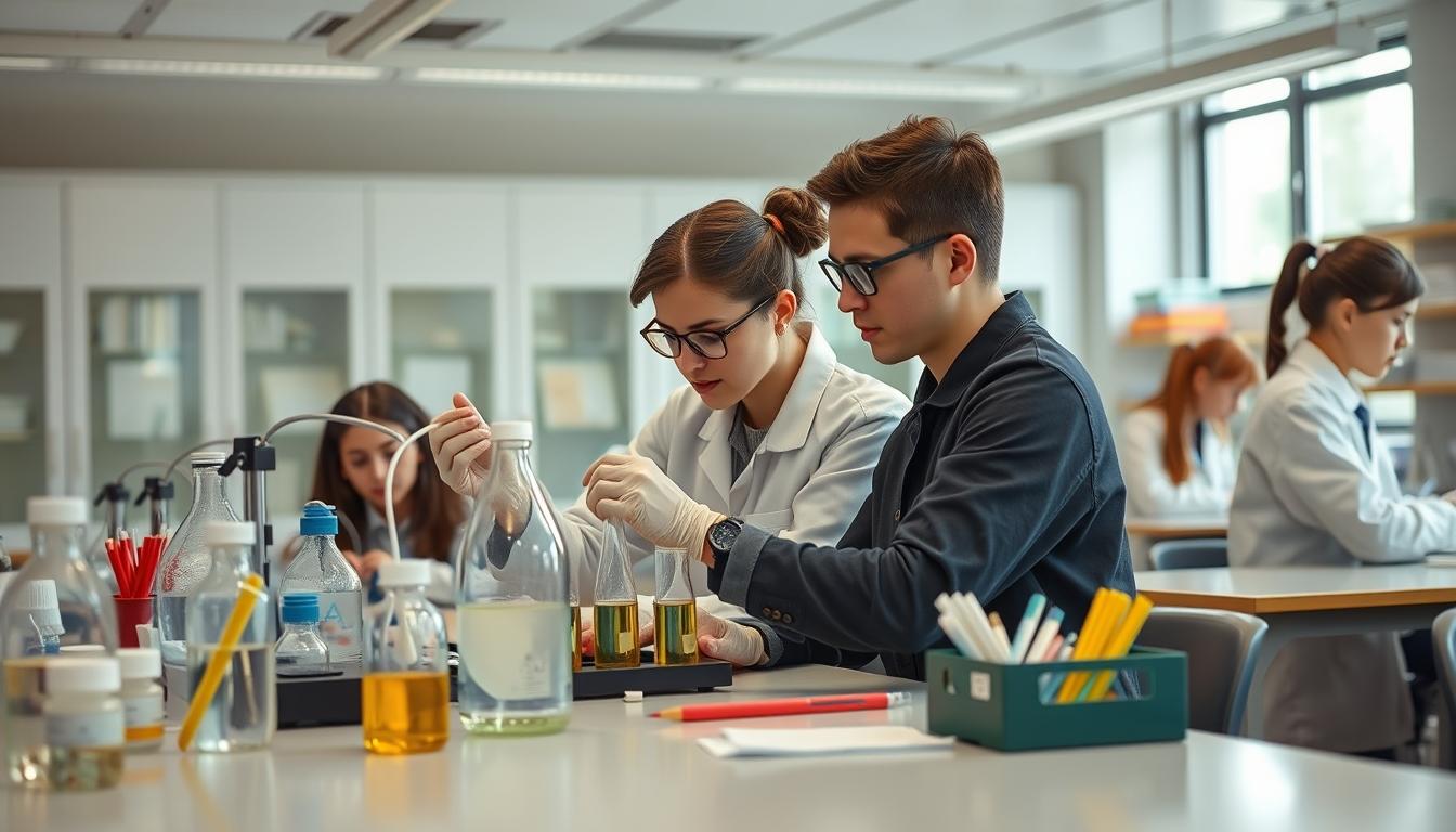 Students working in research laboratory